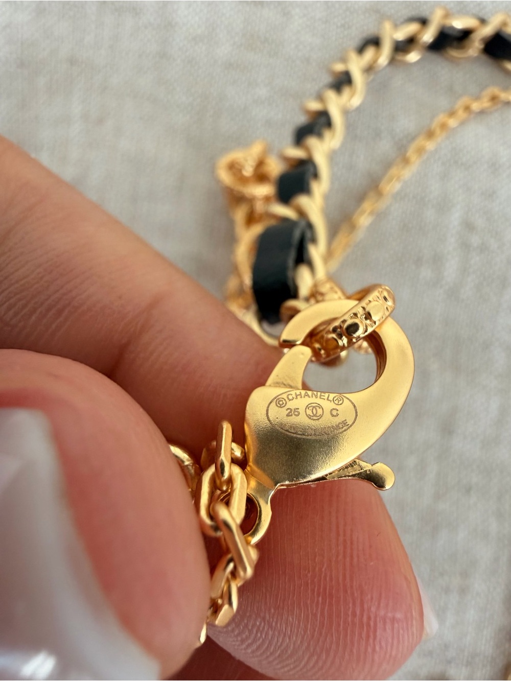 ✨CHANEL Gold and Black Ribbon Lariat Necklace with Crystal CC and Pearl Drops🖤 - Picture 3 of 14